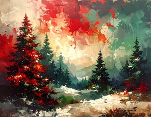 Festive winter landscape, abstract painterly style