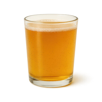 Glass of apple cider or light beer &mdash; golden fizzy beverage, transparent background