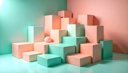 Abstract Pastel Color Block Display with Sphere Minimalist Style