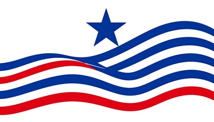 Waving flag with blue, white, and red horizontal stripes and a star