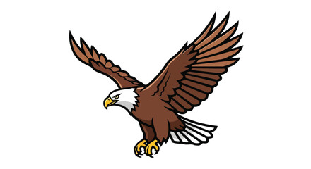 Brown American Bald Eagle with Spread Wings and Sharp Talons Isolated on White Background