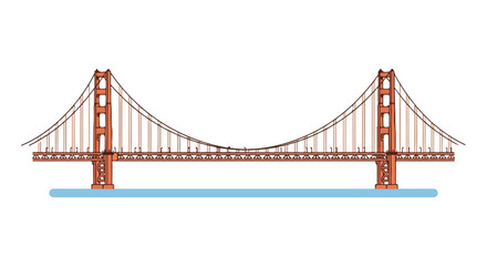 Obraz premium Illustration of a suspended bridge spanning a body of water with minimalist design aesthetics for travel promotions