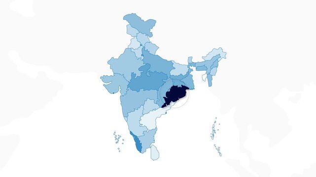 Orissa map video 12, Highlighted on India Map Video, with Borders, Geography & Education&rdquo; India map video, Indian territory video.