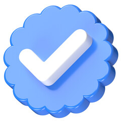 3D blue verification badge check mark approved icon illustration