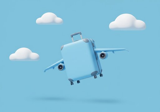 Light Blue Suitcase Airplane, Ready for Travel. Generative Ai
