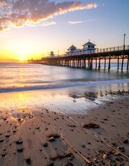 Fototapeta premium Sunrise over a pier and beach