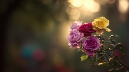 Colorful Roses in Bloom Against a Softly Blurred Background