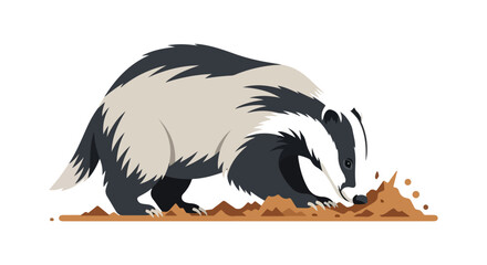 Cartoon Illustration Depicting a Badger Foraging in the Ground with Focus and Determination Searching for Food in the Soil