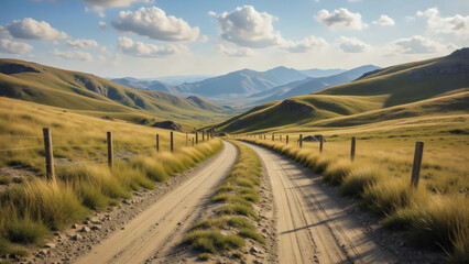 Langer Sandweg durch goldene Hügelkette – Landschaft Wallpaper – Natur Hintergrundbild