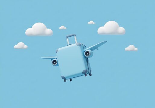 Light Blue Suitcase Airplane, Ready for Travel. Generative Ai