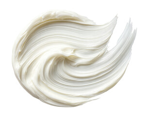 Creamy, swirled, white substance in a circular, textured design