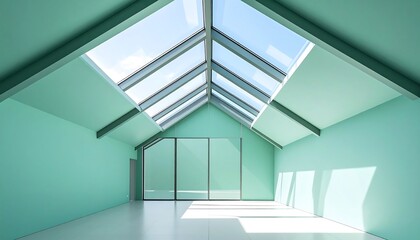 Attic Room with Skylight and Green Walls Offering Bright Space