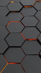 Dark gray hexagonal tiles with glowing orange inner edges, creating a three-dimensional, repeating pattern