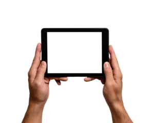 Hands holding a tablet computer with a blank screen (8)