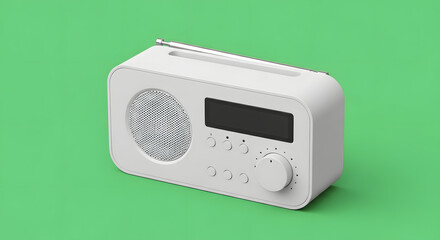 Fototapeta premium White retro radio on green background.