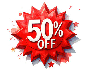Bold Starburst 50 Percent Off Tag on White
