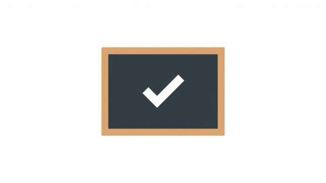 Flat design vector icon of a blackboard with a white checkmark. Symbolizing success, task completion, approval, or a correct answer in an educational setting