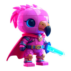 Pink cartoon bird warrior