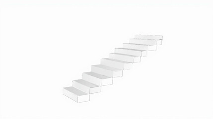 White staircase ascending on a minimalist isolated background, a 3D rendered concept for progress, success, and step-by-step growth