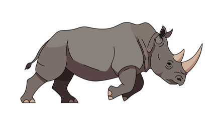 Fototapeta premium Cartoon rhinoceros strides powerfully across the frame with dynamic posture and bold outlines depicting wild animal in its natural habitat