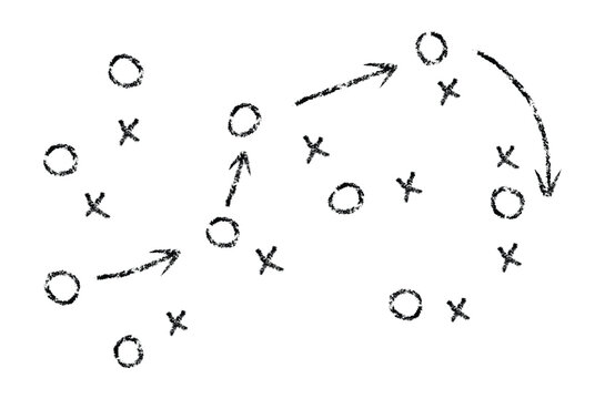 Tactic for soccer. Scheme for training of football team Soccer strategy field, football game tactic sport plan outline vector illustration stock	