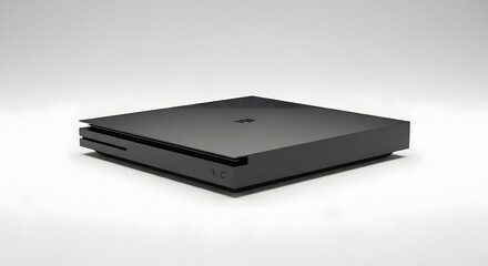 A sleek, modern black electronic device with a minimalist design, possibly a media player or console, on a clean white background.