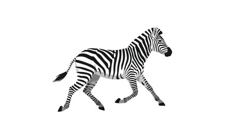 Fototapeta premium Striking zebra illustration showcasing its black and white stripes with a running action, simple background design displaying wildlife in motion