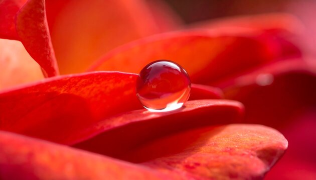 Close-up of a dewdrop on a vibrant red flower petal