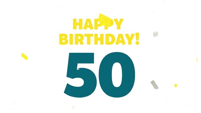 Dynamic Happy 50th Birthday Animated Greeting Card with Colorful Falling Confetti. - Powered by Adobe