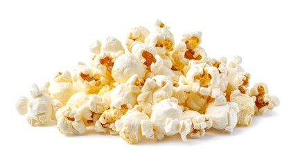 A pile of popcorn against a white background