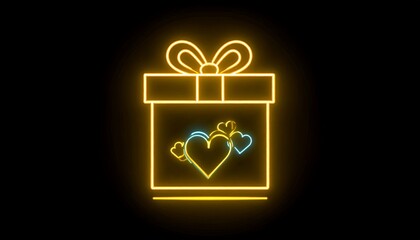Neon gift box with hearts