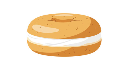 Bagel vector art illustration with creamy filling, depicts a bakery item on an isolated white background, perfect for food related design projects