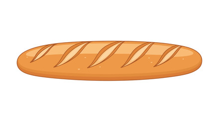Cartoon illustration of a crusty baguette with diagonal scoring patterns over a white background, perfect for culinary themed