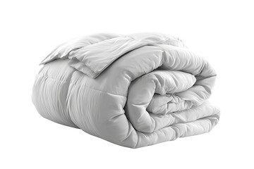 Rolled white comforter on a black background