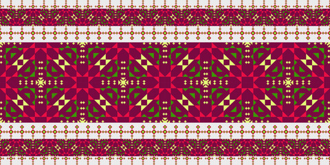 Fabric texture background with seamless geometric ethnic pattern for textile and wallpaper design