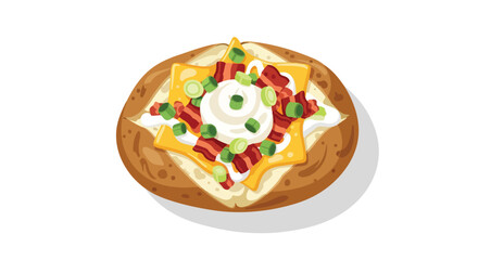 Delicious Loaded Baked Potato Illustration with Cheese Bacon and Sour Cream Delightfully Presented Featuring Vibrant Colors and Engaging Details