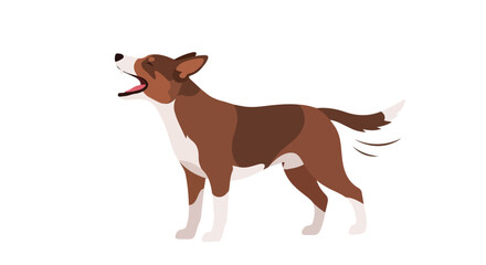 Animated brown and white dog barking with enthusiasm and wagging its tail on a clean background showcasing an expressive canine illustration