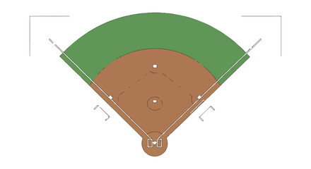 Schematic visualization of a baseball diamond offering a clean representation of the playing field in sporting contexts