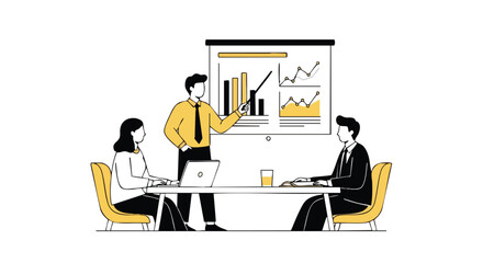 Dynamic team collaborates on financial growth strategy during modern boardroom presentation