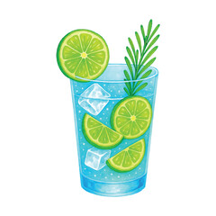 Lime Cocktail with Ice Cubes and Rosemary
