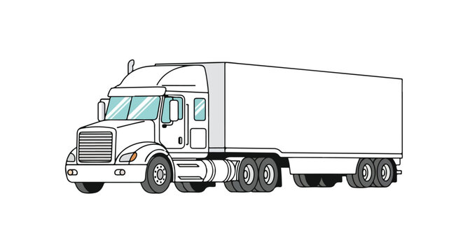Line art illustration of a semi-truck with a white trailer for transport and logistics designs represents freight industry and trucking