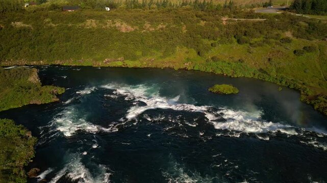 Aerial view of Faxafoss (waterfall) in Southern Iceland - Orbiting Move