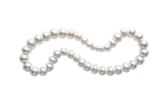 A continuous strand of large, round pearls, curving in a wavy line