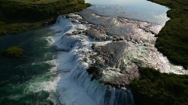 Aerial view of Faxafoss (Waterfall) in Southern Iceland