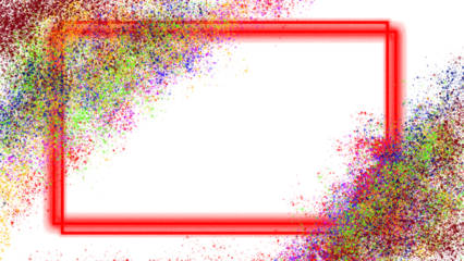 Vibrant Multicolored Paint Splatter with a Red Neon Frame on Transparent Background