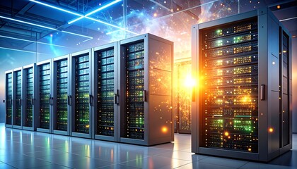 Data Center Servers Running with Lights and Energy