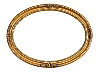 Gold oval picture frame, ornate details