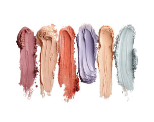 Swatches of makeup products, various shades