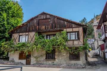 Old house with mosque in background
