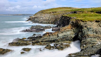 Obraz premium Long Exposure of Galley Head Cliffs and Atlantic Coastline, Cork Ireland
